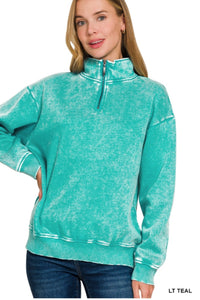 ACID WASH FLEECE HALF ZIP PULLOVER
