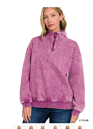 ACID WASH FLEECE HALF ZIP PULLOVER