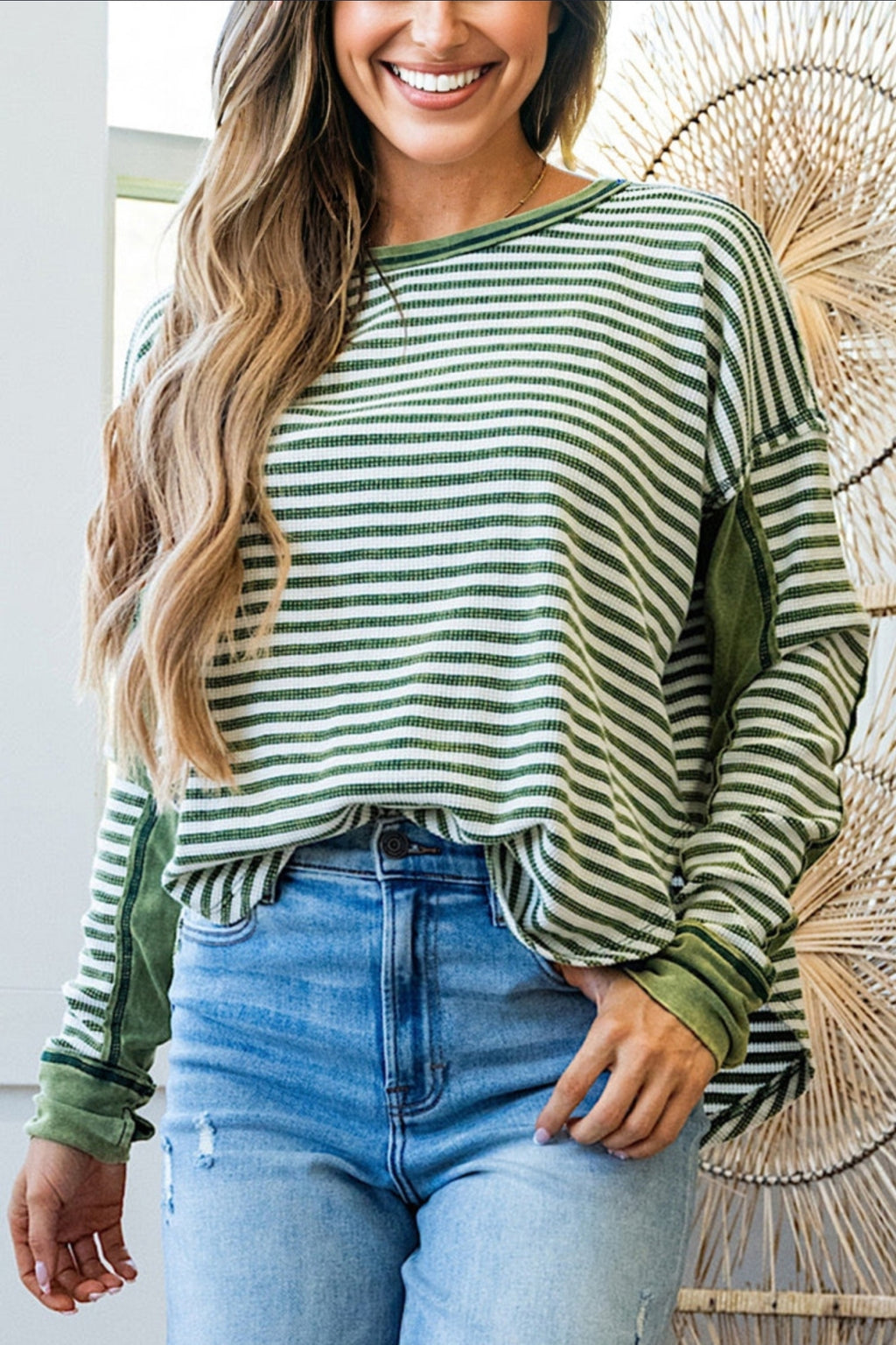Green Striped Casual Top
