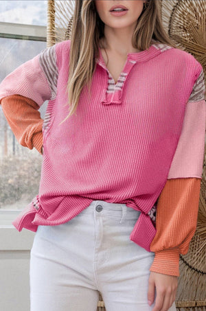 Ribbed With A Touch Of Plaid Top