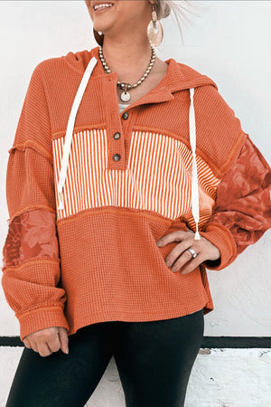Waffle Patchwork Hooded Top