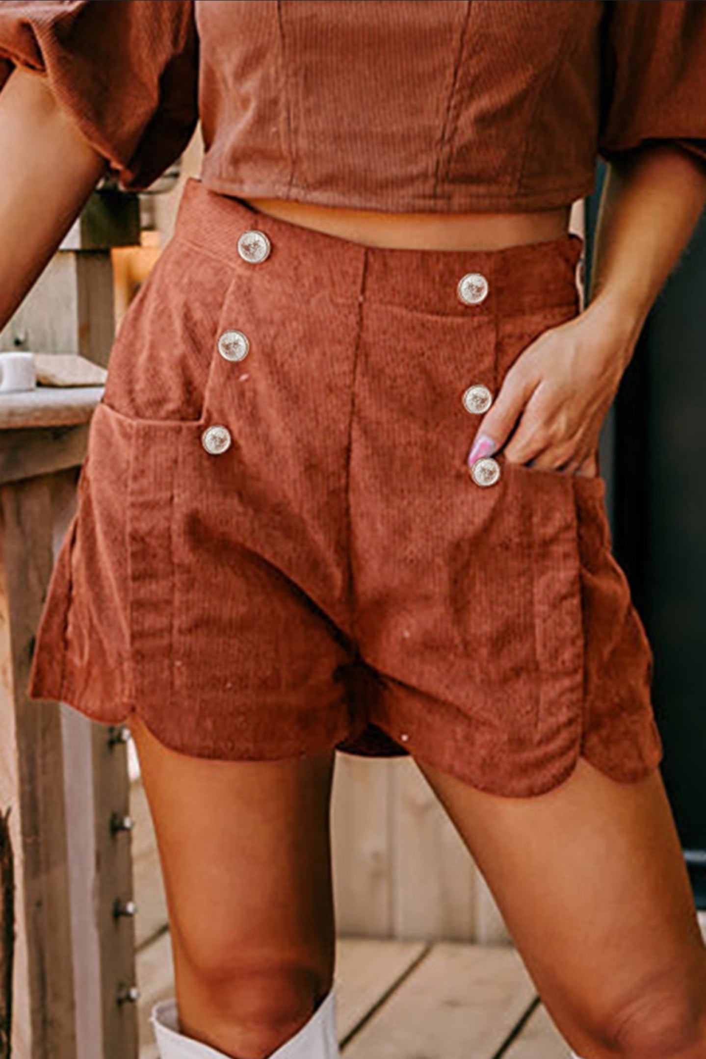 Clay Corduroy High Waist Shorts