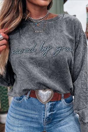 Saved By Grace Embroidery Mineral Wash Sweatshirt