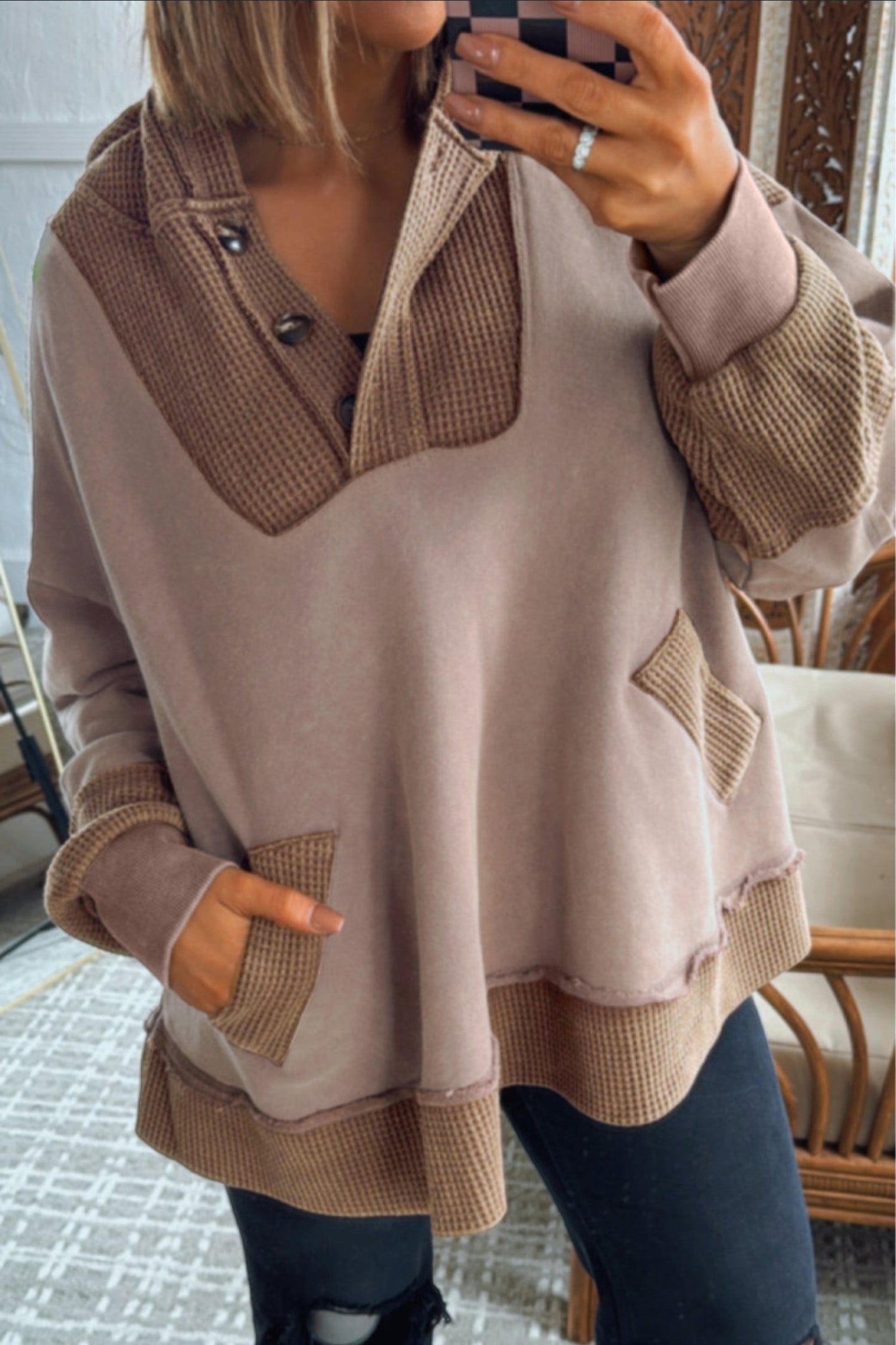 CURVY Mixed Material Hoodie