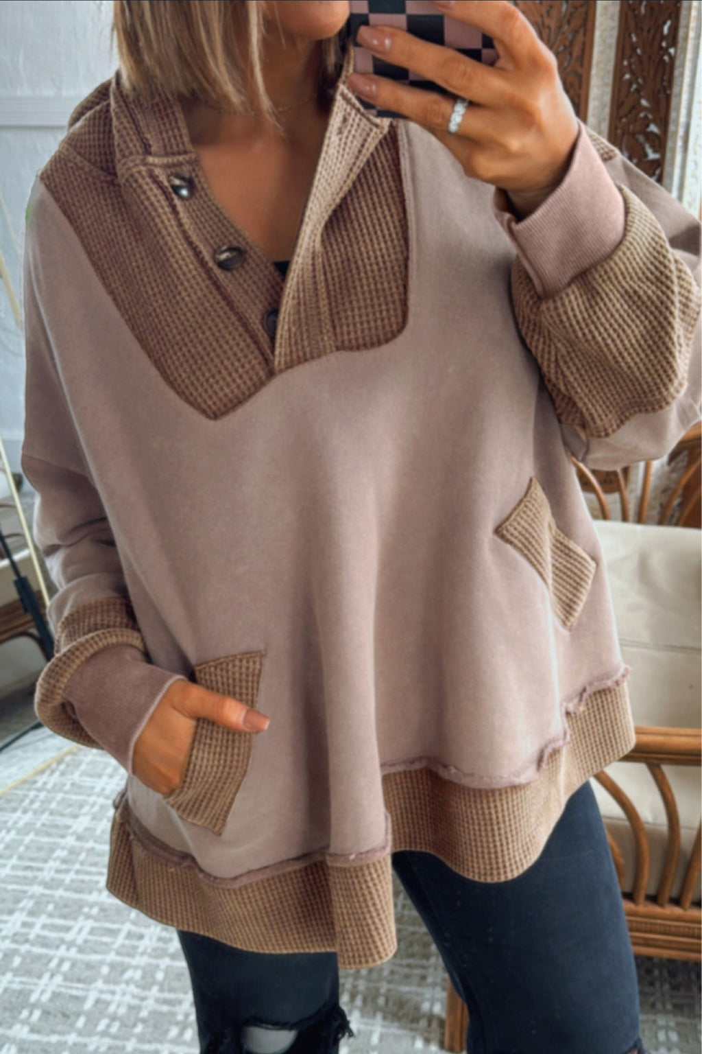 CURVY Mixed Material Hoodie