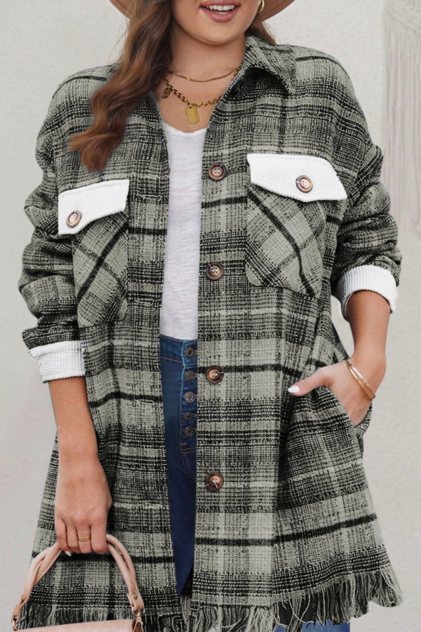 CURVY Plaid With The Distressing Shacket
