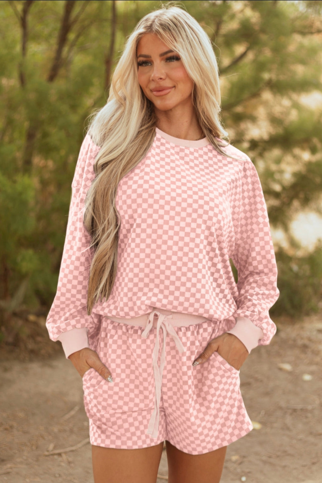 Pink Checkered Lounge Set