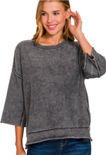 Zenana Washed 3/4 Sleeve Boxy Sweater