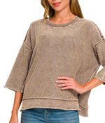 Zenana Washed 3/4 Sleeve Boxy Sweater
